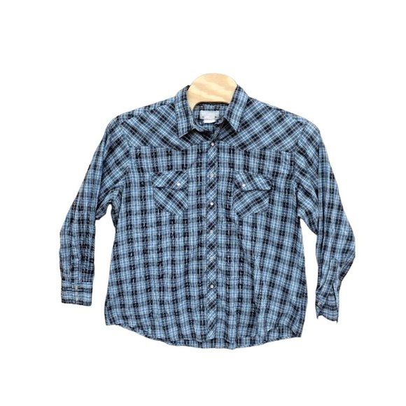 Wrangler Wrancher‎ Men's Western Fashion Blue Plaid Size 2X Shirt,  Snap Button, - Picture 2 of 4